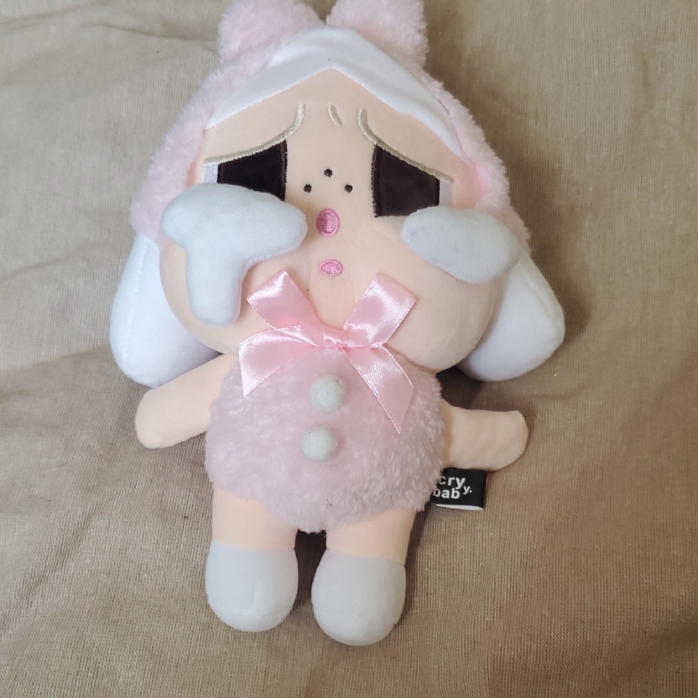 🎉 Adorable Pink and White Cry Baby Plush Toy